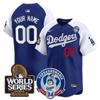 Custom Men's Dodgers Fernando Valenzuela & 2024 World Series Patch Vapor Premier Limited Jersey V3 All Stitched Alternate Royal
