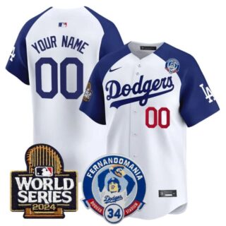 Custom Men's Dodgers Fernando Valenzuela & 2024 World Series Patch Vapor Premier Limited Jersey V3 All Stitched Alternate White