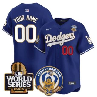 Custom Men's Dodgers Fernando Valenzuela & 2024 World Series Patch Vapor Premier Limited Jersey V3 All Stitched Royal