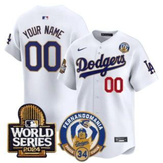 Custom Men's Dodgers Fernando Valenzuela & 2024 World Series Patch Vapor Premier Limited Jersey V3 All Stitched White