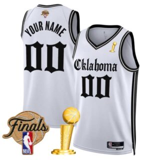 Custom Men's Oklahoma City Thunder 2025 Champions 'Gothic Storm Edition' Swingman White Jersey All Stitched