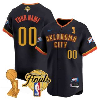 Custom Men's Oklahoma City Thunder Final Patch Black Baseball Jersey All Stitched