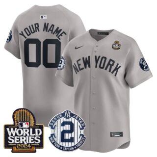 CustomMen's Yankees Derek Jeter Patch 2024 World Series Vapor Premier Limited Jersey All Stitched Gray