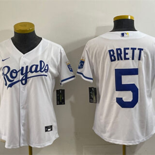 Youth Kansas City Royals #5 George Brett White Cool Base Stitched Baseball Jersey