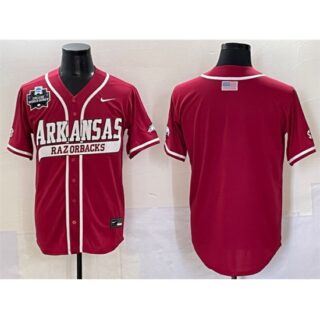 Men's Arkansas Razorbacks Blank Cardinal 2025 World Series & SEC Patch Stitched Jersey