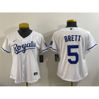 Youth Kansas City Royals #5 George Brett White Cool Base Stitched Baseball Jersey