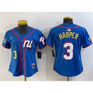Youth National League #3 Bryce Harper Blue 2025 All-Star Edition Limited Stitched Baseball Jersey