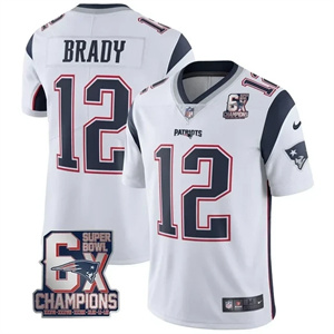Men's New England Patriots #12 Tom Brady Jersey - 6x SB Champions Patch