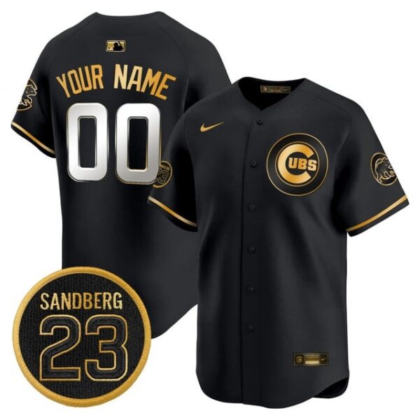 Custom Chicago Cubs 'Ryne Sandberg Tribute' Vapor Premier Limited Custom Jersey V2 - All Stitched Black Gold