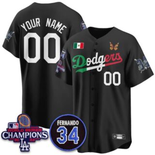 Custom Los Angeles Dodgers Mexican For 34 Custom Jersey - All Stitched Black