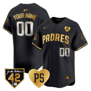 Custom Men's San Diego Padres Tony Gwynn & Robinson Patch Limited Black Jersey