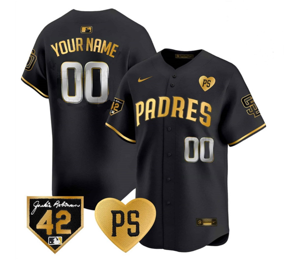Custom Men's San Diego Padres Tony Gwynn & Robinson Patch Limited Black Jersey