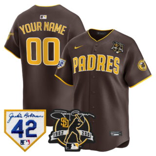 Custom San Diego Padres 2024 Tony Gwynn & Robinson Patch Vapor Premier Limited Jersey Brown