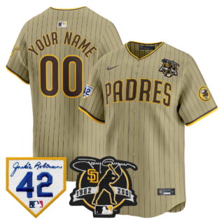 Custom San Diego Padres 2024 Tony Gwynn & Robinson Patch Vapor Premier Limited Jersey Tan
