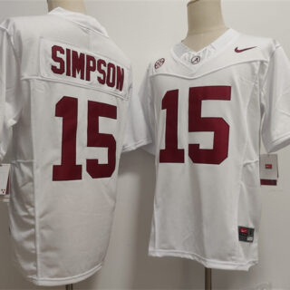 Men's Alabama Crimson Tide #15 Ty Simpson White F.U.S.E. Stitched Football Jersey