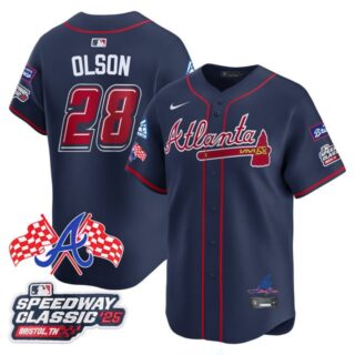 Men's Atlanta Braves #28 Matt Olson 2025 Speedway Classic Limited Jersey V1 All Stitched