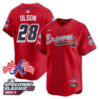 Men's Atlanta Braves #28 Matt Olson 2025 Speedway Classic Limited Jersey V1 All Stitched