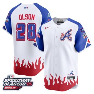 Men's Atlanta Braves #28 Matt Olson 2025 Speedway Classic Limited Jersey V2 All Stitched