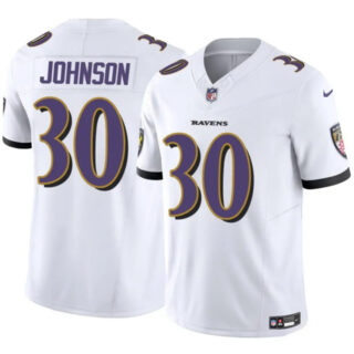Men's Baltimore Ravens #30 D'Ernest Johnson White 2025 F.U.S.E. Vapor Limited Football Jersey