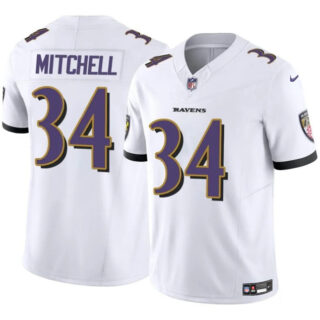 Men's Baltimore Ravens #34 Keaton Mitchell White 2025 F.U.S.E. Vapor Limited Football Jersey