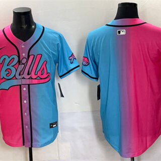 Men's Buffalo Bills Blank Pink Blue Limited Stitched Baseball Jersey