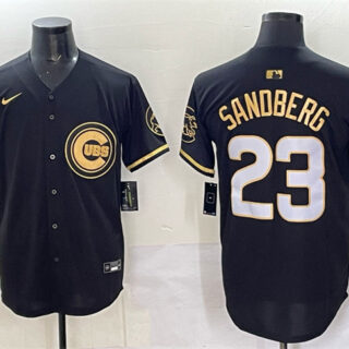 Men's Chicago Cubs #23 Ryne Sandberg Black Gold 'Ryne Sandberg Tribute' Vapor Limited V2 Stitched Baseball Jersey