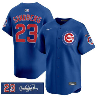 Men's Chicago Cubs #23 Ryne Sandberg Royal 'Ryne Sandberg Tribute' Vapor Limited V3 Stitched Baseball Jersey