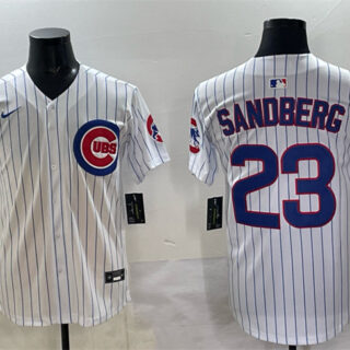 Men's Chicago Cubs #23 Ryne Sandberg White Pinstripe 'Ryne Sandberg Tribute' Vapor Limited V2 Stitched Baseball Jersey