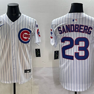 Men's Chicago Cubs #23 Ryne Sandberg White Pinstripe 'Ryne Sandberg Tribute' Vapor Limited V3 Stitched Baseball Jersey