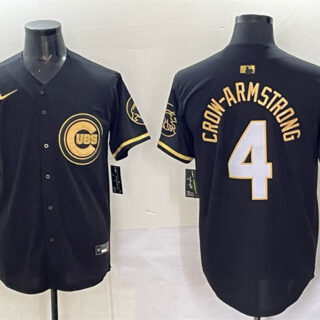 Men's Chicago Cubs #4 Pete Crow-Armstrong Black Gold 'Ryne Sandberg Tribute' Vapor Limited V2 Stitched Baseball Jersey