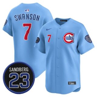 Men's Chicago Cubs 'Ryne Sandberg Tribute' Vapor Premier Limited Jersey V2 All Stitched Dansby Swanson
