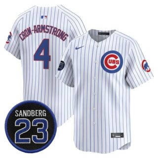 Men's Chicago Cubs 'Ryne Sandberg Tribute' Vapor Premier Limited Jersey V2 All Stitched #4 Pete Crow-Armstrong