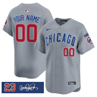 Men's Chicago Cubs Active Player Custom Gray 'Ryne Sandberg Tribute' Vapor Limited V3 Stitched Baseball Jersey