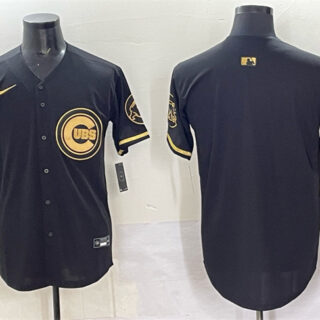 Men's Chicago Cubs Blank Black Gold Limited Stitched Baseball Jersey