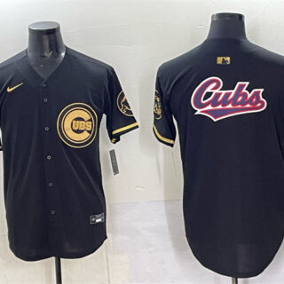 Men's Chicago Cubs Team Big Logo Black Gold Limited Stitched Baseball Jersey
