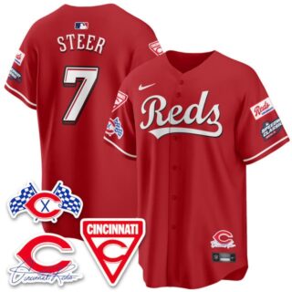 Men's Cincinnati Reds #7 Spencer Steer 2025 Speedway Limited Jersey V1 All Stitched
