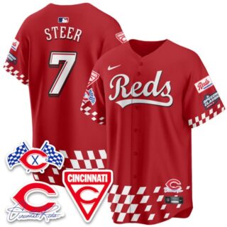 Men's Cincinnati Reds #7 Spencer Steer 2025 Speedway Limited Jersey V2 All Stitched