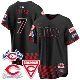 Men's Cincinnati Reds #7 Spencer Steer 2025 Speedway Limited Jersey V2 All Stitched