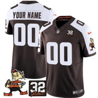 Men's Cleveland Browns Active Player Custom Brown Alternate F.U.S.E. #32 Jim Brown Memorial Patch Vapor Limited Stitched Football Jersey