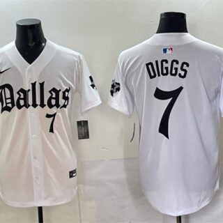 Men's Dallas Cowboys #7 Trevon Diggs White 'Gothic Lone Star Edition' Limited Stitched Baseball Jersey