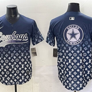 Men's Dallas Cowboys Team Big Logo Navy Limited Stitched Baseball Jersey