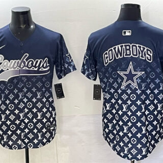 Men's Dallas Cowboys Team Big Logo Navy Limited Stitched Baseball Jersey