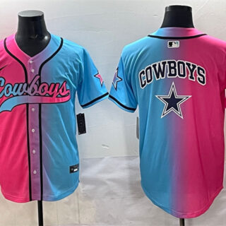 Men's Dallas Cowboys Team Big Logo Pink Blue Limited Stitched Baseball Jersey