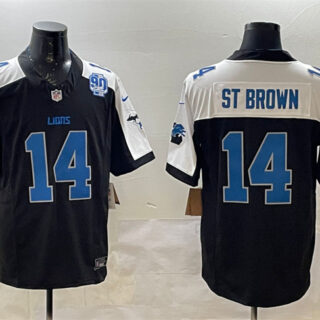 Men's Detroit Lions #14 Amon-Ra St. Brown Black Alternate F.U.S.E. 2024 Michigan & 90th Anniversary Patch Vapor Limited Stitched Jersey