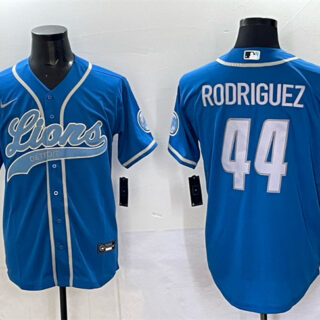 Men's Detroit Lions #44 Malcolm Rodriguez Blue Cool Base Stitched Baseball Jersey