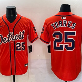 Men's Detroit Tigers #25 Gleyber Torres Orange With Patch Vapor Premier Limited Stitched Baseball Jersey