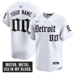 Men's Detroit Tigers ACTIVE PLAYER Custom White 'Motor Gothic Edition' Vapor Premier Limited Stitched Baseball Jersey