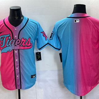 Men's Detroit Tigers Blank Pink Blue Limited Stitched Baseball Jersey