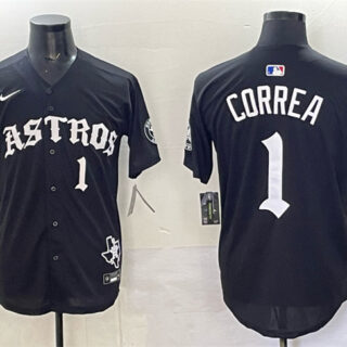 Men's Houston Astros #1 Carlos Correa Black Gothic 'Houston Born Barrio Raised' Limited Stitched Baseball Jersey