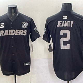 Men's Las Vegas Raiders #2 Ashton Jeanty Black With Nevada Silver Stat Patch And 65th Anniversary Patch 3-Star C Patch Stitched Baseball Jersey